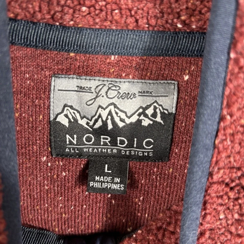 J Crew Sweater Mens Large‎ Burgundy Nordic Sherpa Fleece T Snap Pullover AQ009